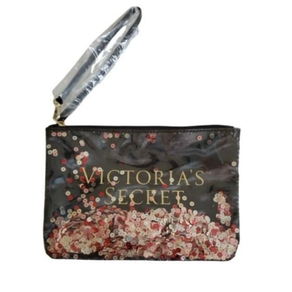 NWOT: Victoria’s Secret Sequin Wristlet Clutch Purse Travel‎ Make Up Bag 6x9 (T)